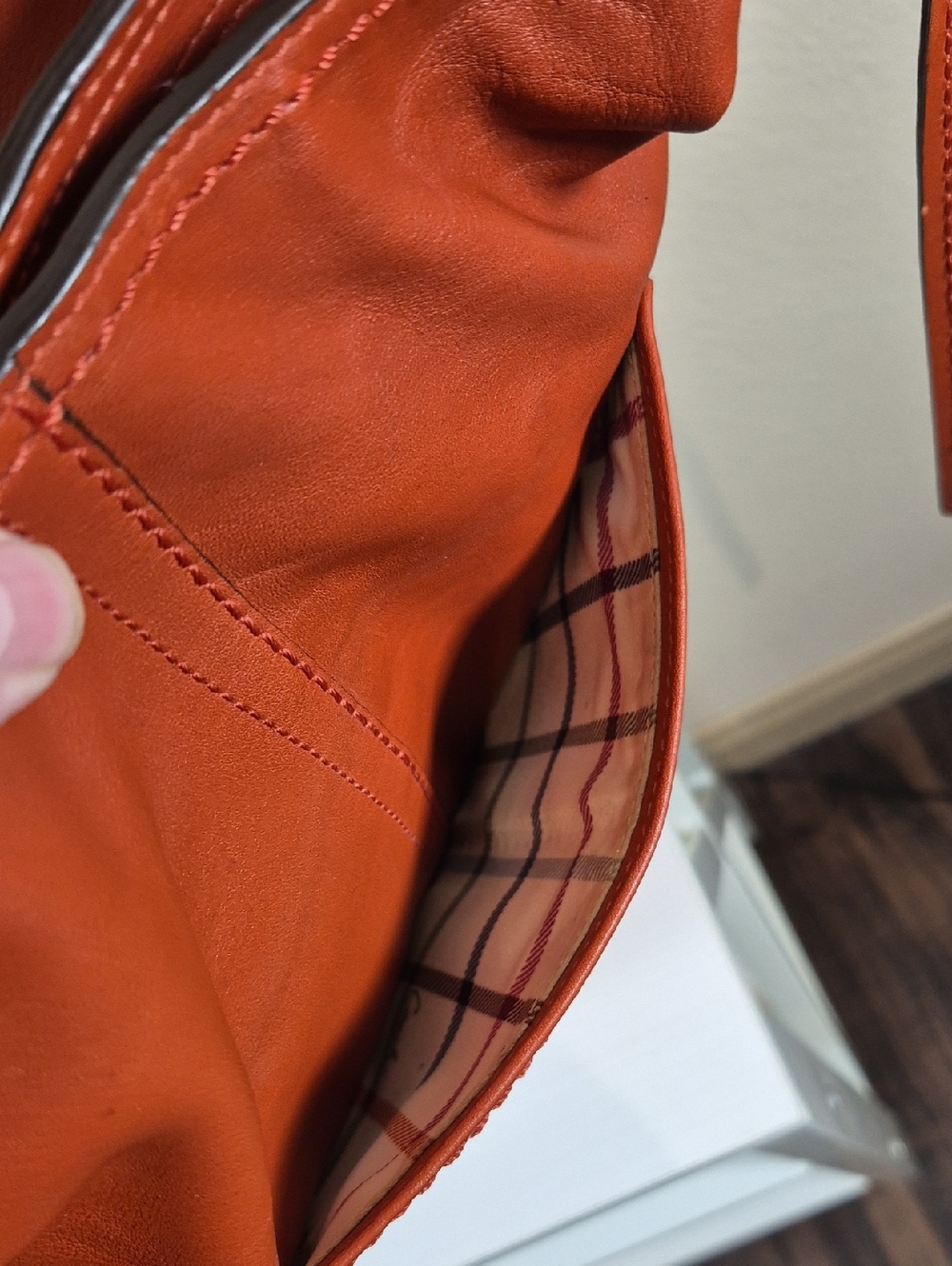 Coach Orange Leather Bleeker Duffle with Tattersall lining - Picture 16 of 16